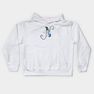 Floral Monogram N Wild Blue Flowers Kids Hoodie